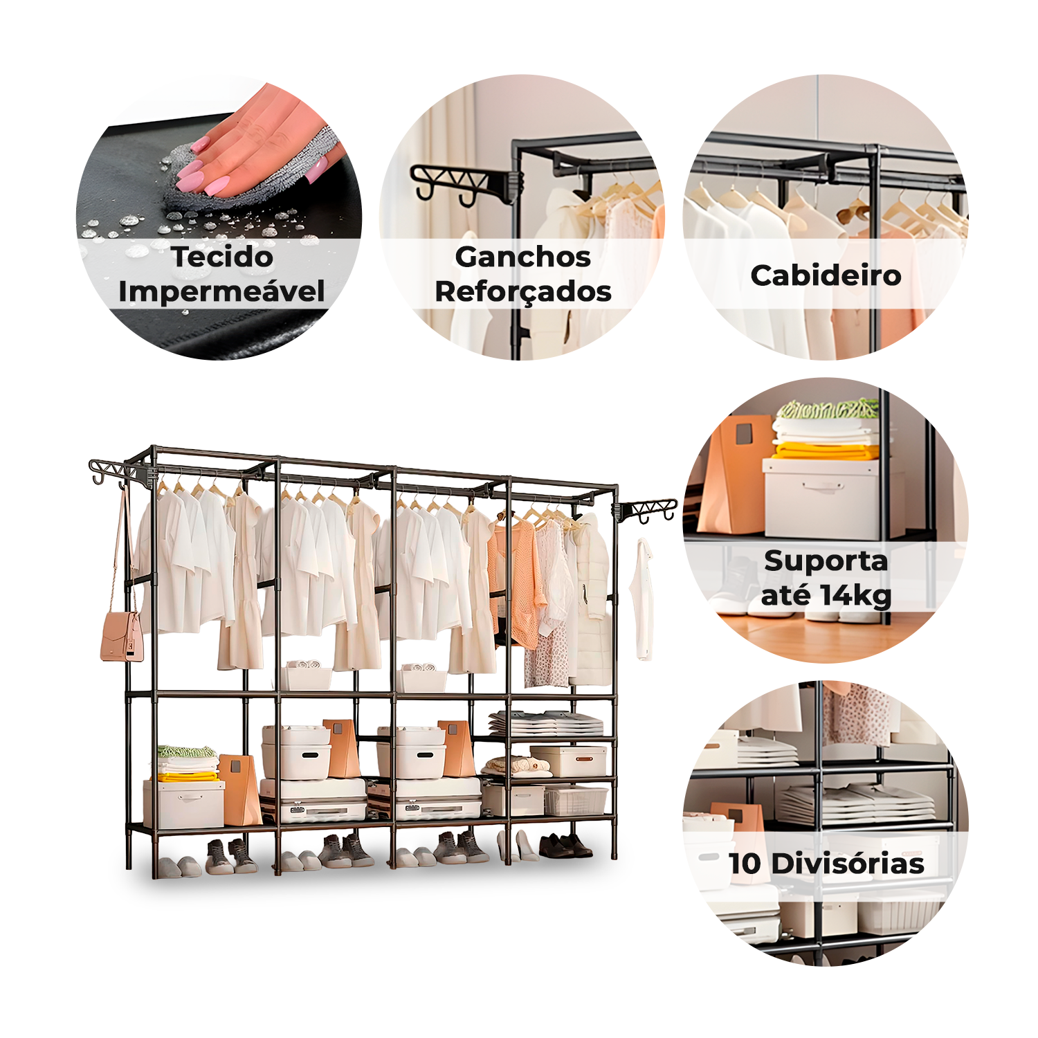 Guarda Roupa Decoteam Dobrável Closet Aberto Organizador Aço Guarda Roupa Decoteam Dobrável Closet Aberto Organizador Aço